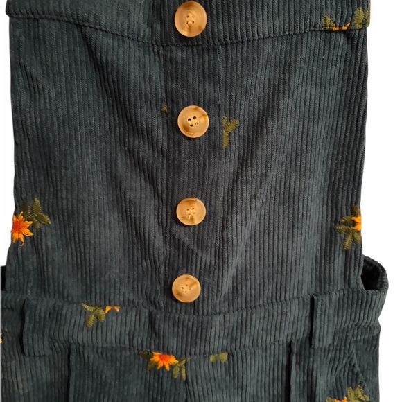 Women's Ditsy Floral Corduroy Jumpsuit Overalls w/Sunflower Embroidery-Size XS - Picture 3 of 13